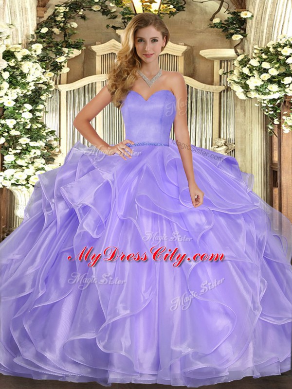 Superior Lavender Sleeveless Ruffles Floor Length Vestidos de Quinceanera