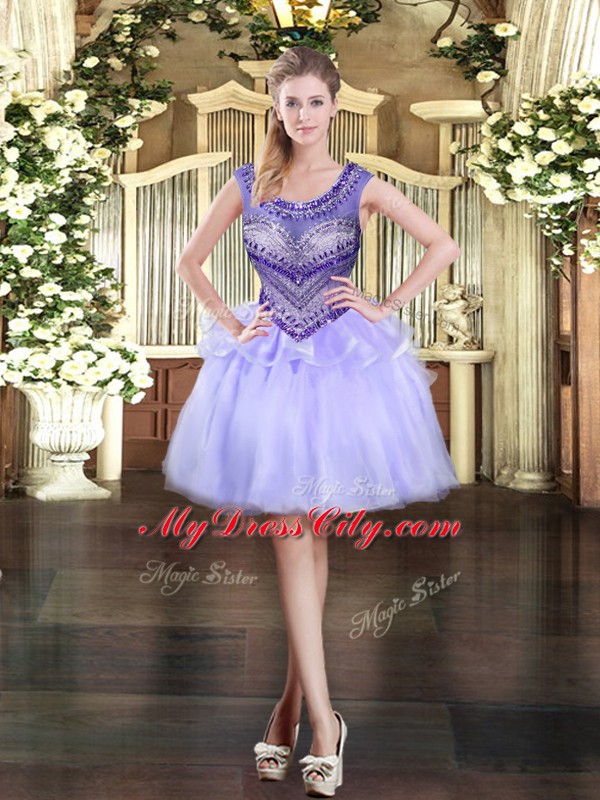 Custom Fit Ball Gowns Evening Dress Lavender Scoop Organza Sleeveless Mini Length Zipper