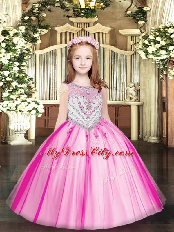 Sleeveless Zipper Floor Length Beading and Appliques Pageant Dresses