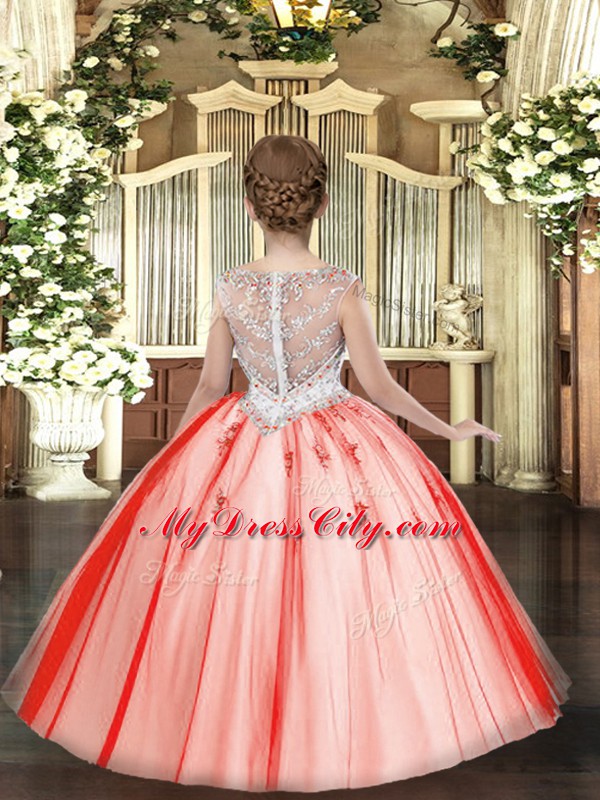 Sleeveless Zipper Floor Length Beading and Appliques Pageant Dresses