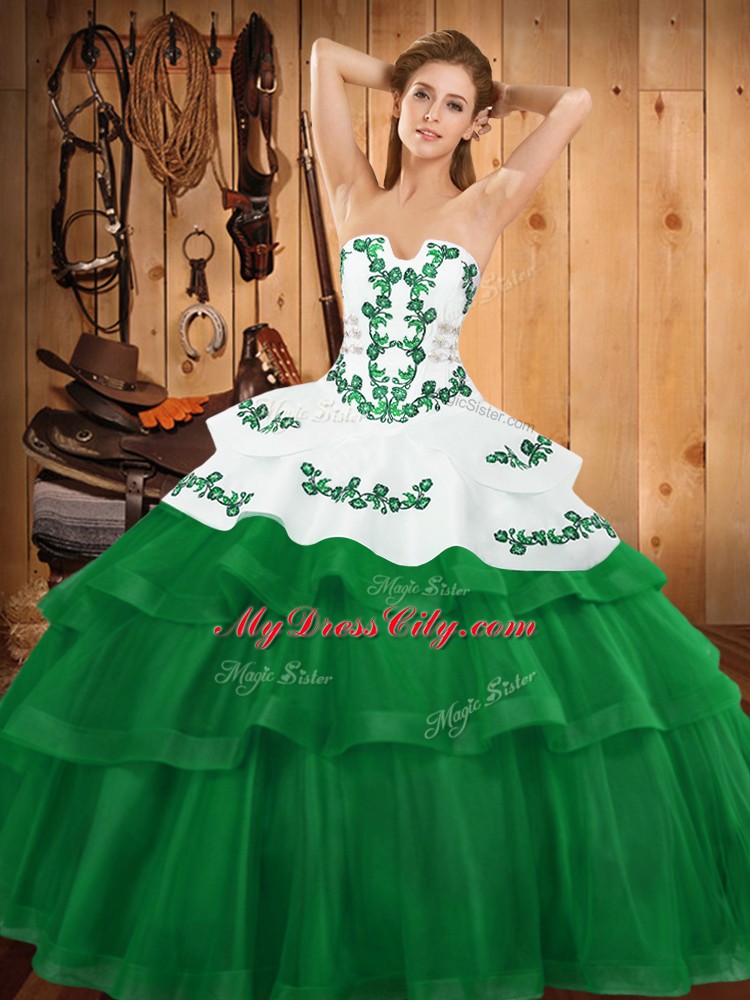 Captivating Green Sleeveless Embroidery and Ruffled Layers Lace Up Sweet 16 Quinceanera Dress