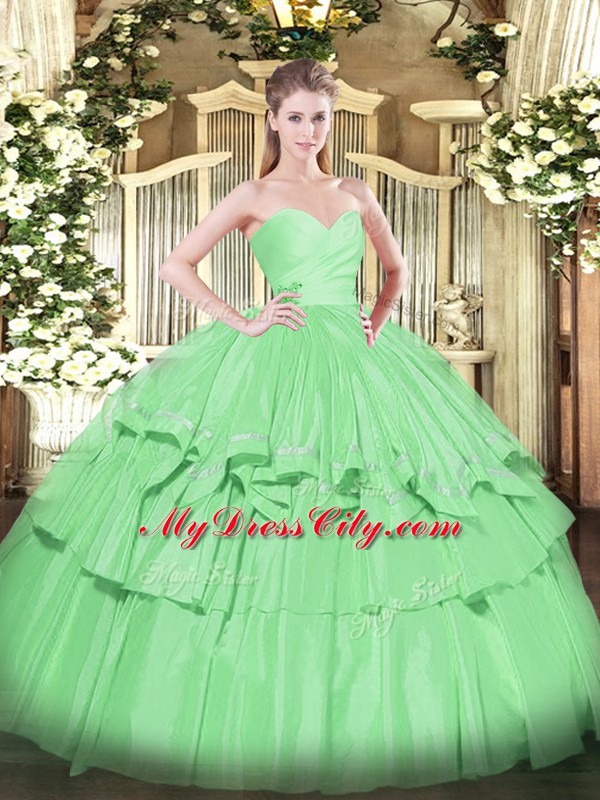 Colorful Apple Green Ball Gowns Taffeta Sweetheart Sleeveless Beading and Ruffled Layers Floor Length Lace Up Quinceanera Gowns