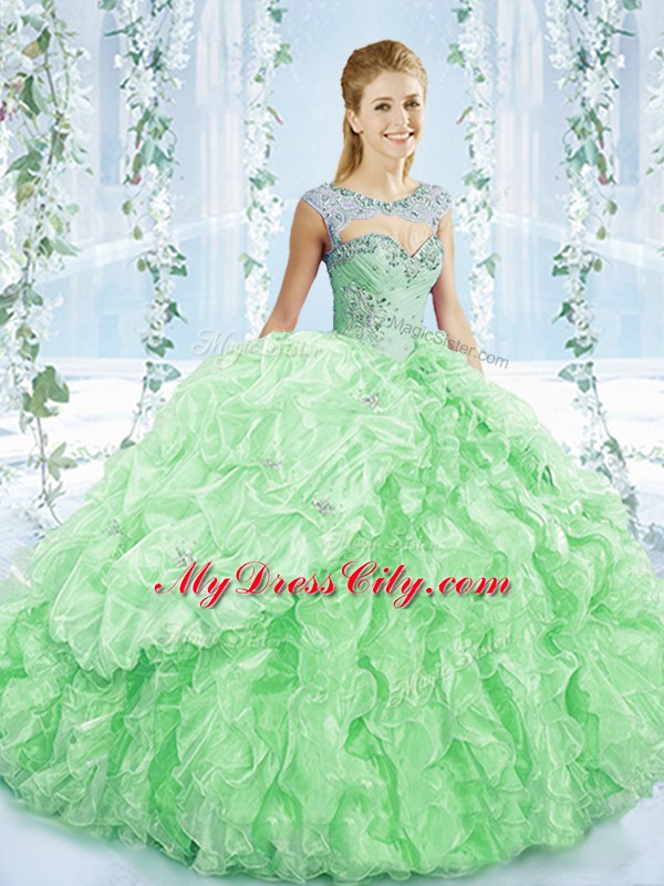 Apple Green Sweetheart Neckline Beading and Ruching Quinceanera Dress Sleeveless Lace Up