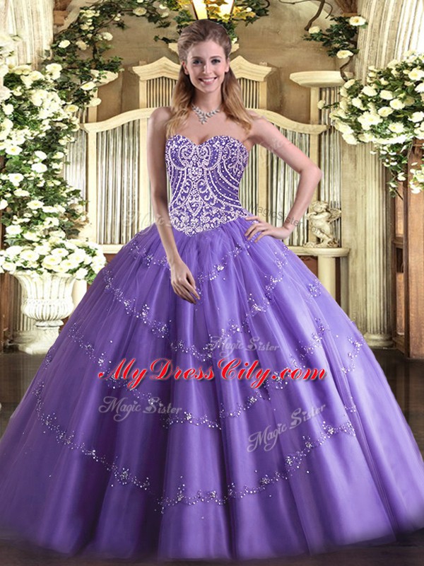 High Class Lavender Sweetheart Lace Up Beading Quinceanera Dresses Sleeveless