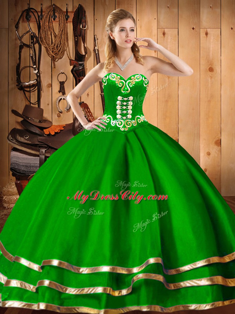 Classical Dark Green Sleeveless Organza Lace Up Quinceanera Dress for Military Ball and Sweet 16 and Quinceanera