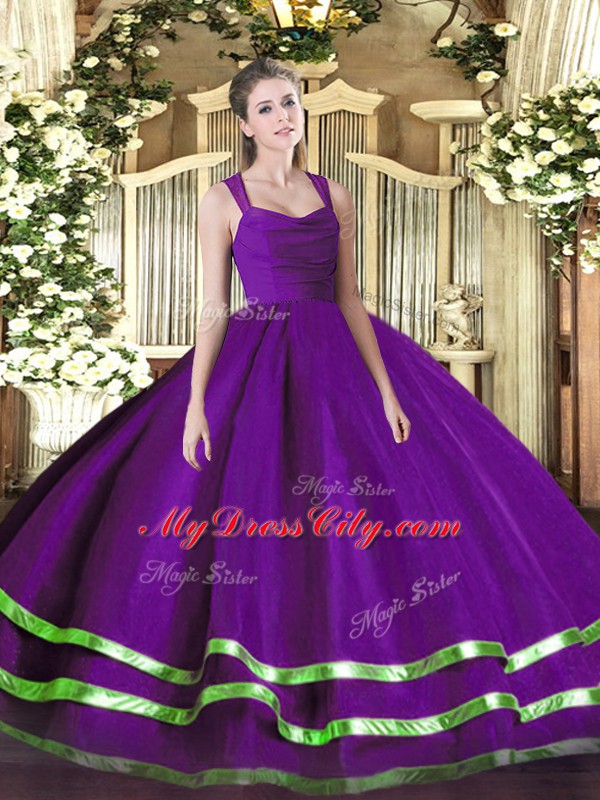 Exceptional Purple Ball Gowns Ruffled Layers and Ruching Quinceanera Gown Zipper Organza Sleeveless Floor Length