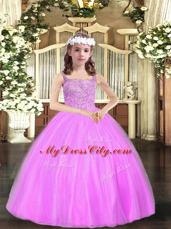 Sweet Lilac Sleeveless Tulle Lace Up Pageant Dress for Teens for Party and Sweet 16 and Quinceanera and Wedding Party