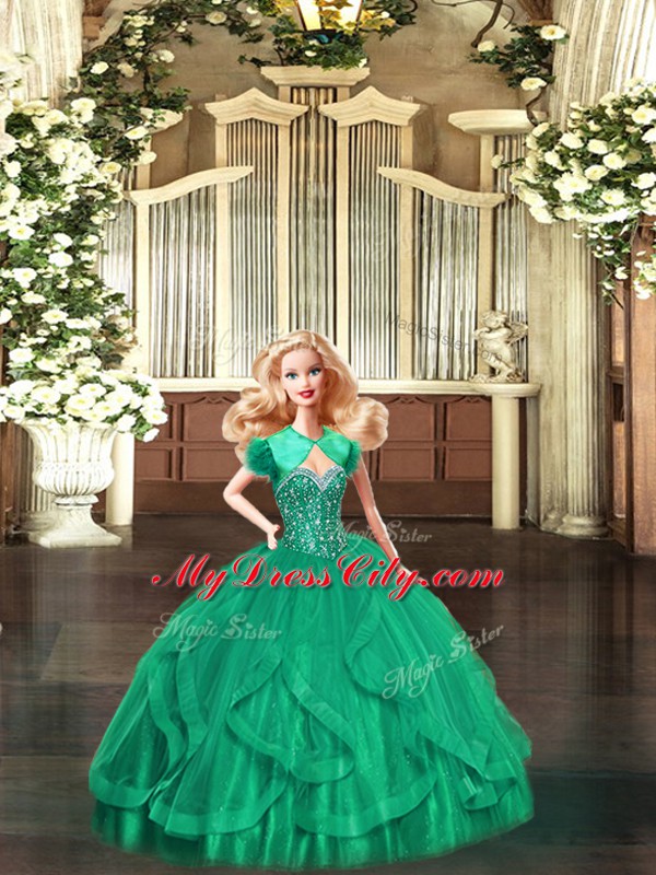 Romantic Organza Sleeveless Floor Length Vestidos de Quinceanera and Beading and Ruffles