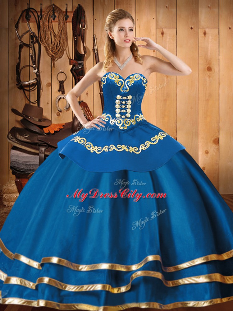 Attractive Sweetheart Sleeveless Lace Up 15th Birthday Dress Blue Organza