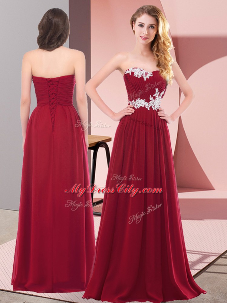 Luxury Sweetheart Sleeveless Lace Up Dress for Prom Wine Red Chiffon