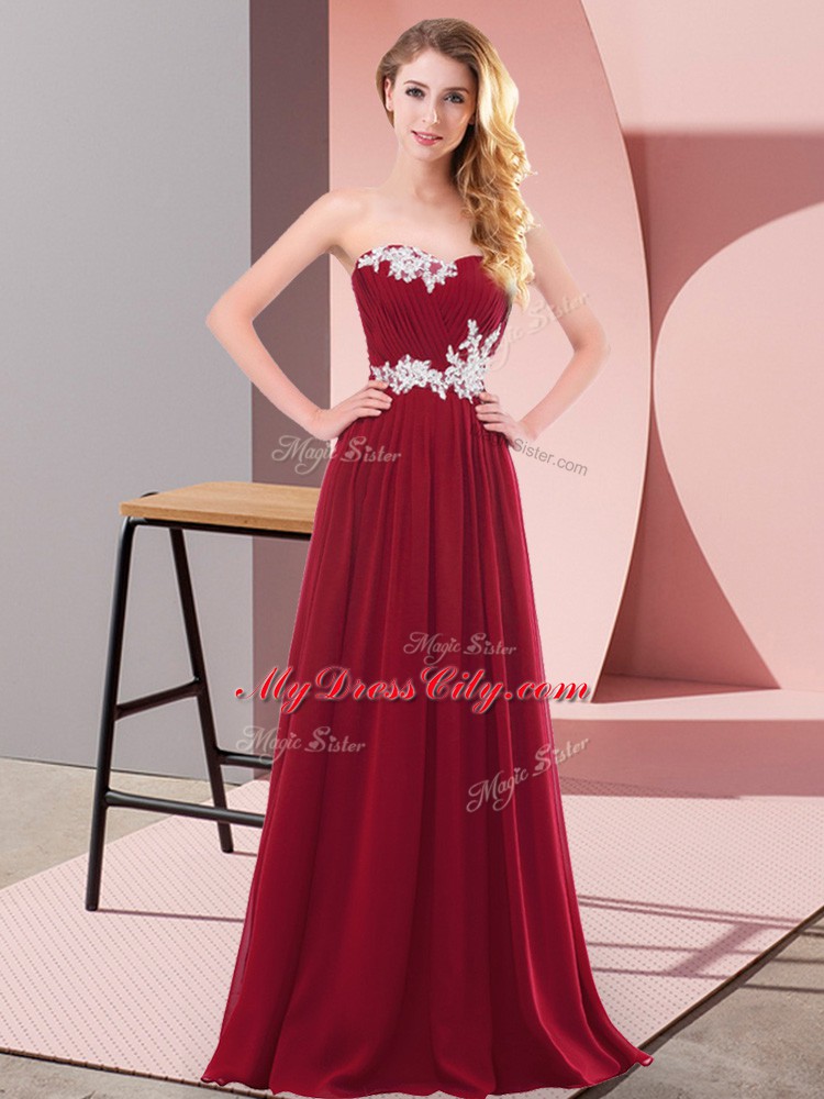 Luxury Sweetheart Sleeveless Lace Up Dress for Prom Wine Red Chiffon