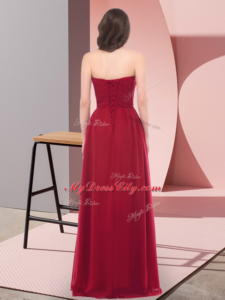 Luxury Sweetheart Sleeveless Lace Up Dress for Prom Wine Red Chiffon