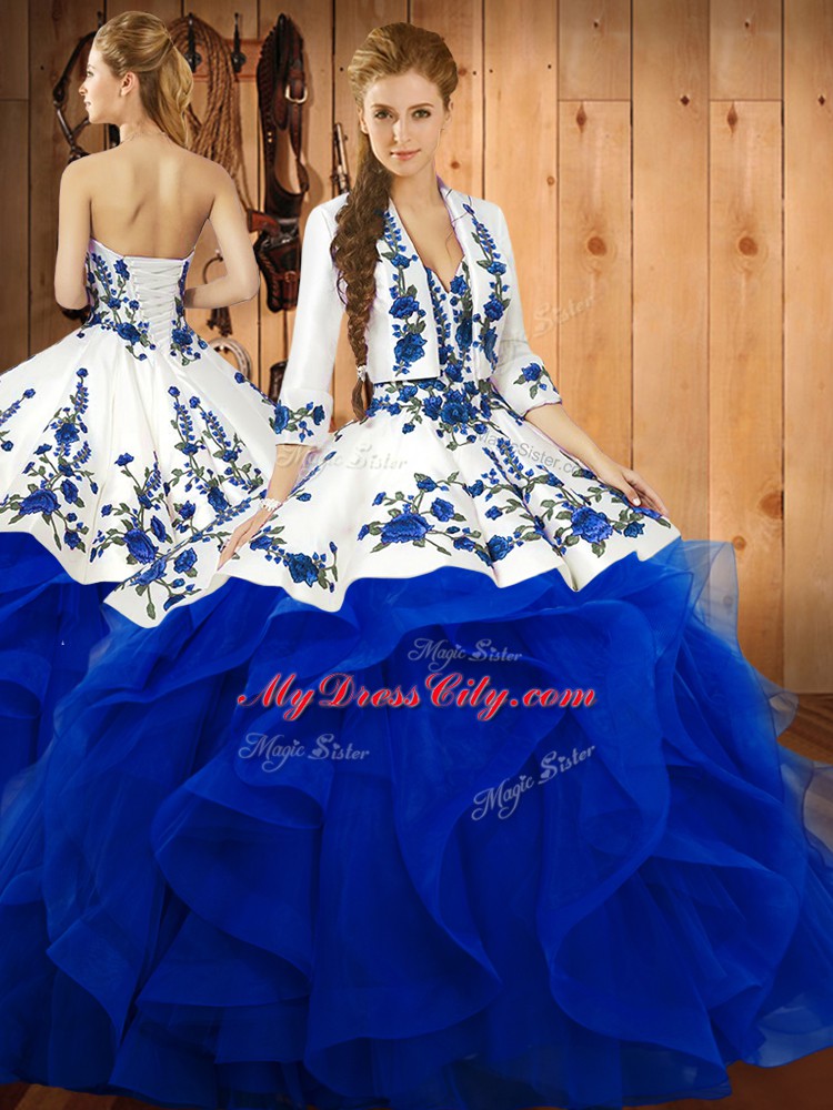 Stylish Floor Length Ball Gowns Sleeveless Blue 15 Quinceanera Dress Lace Up