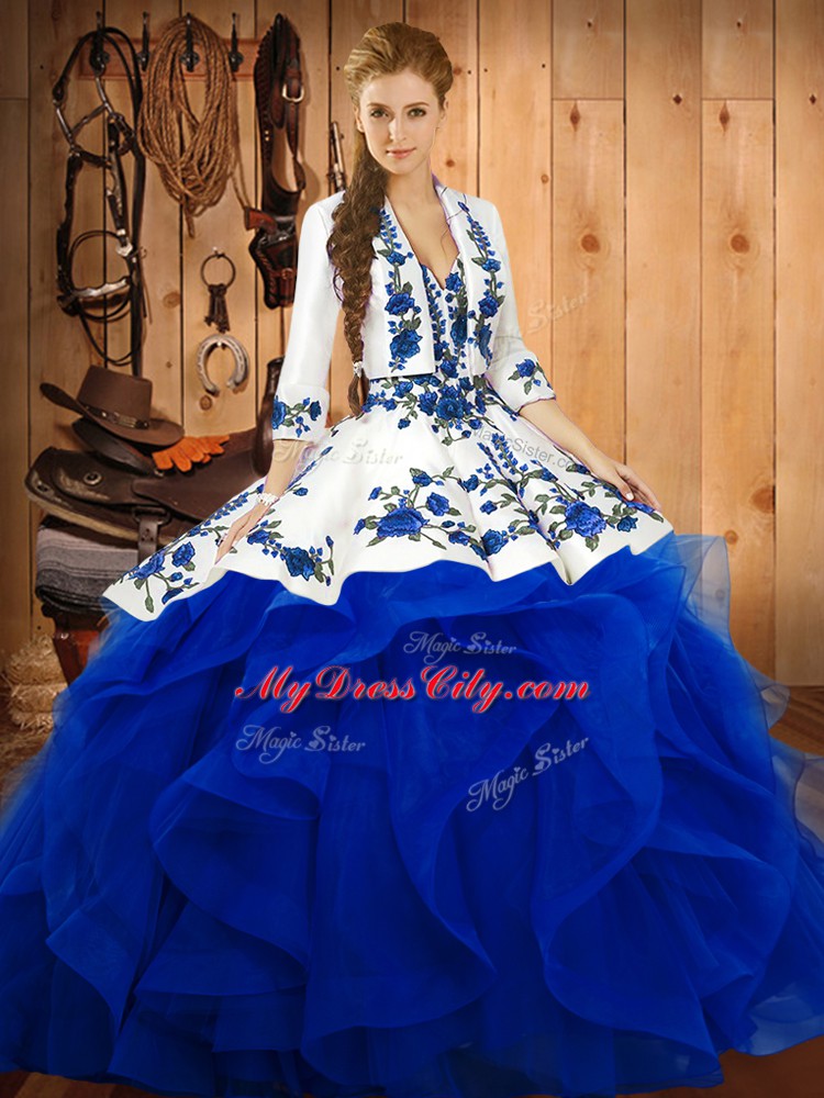 Stylish Floor Length Ball Gowns Sleeveless Blue 15 Quinceanera Dress Lace Up