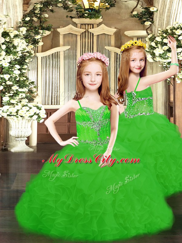 Cute Green Sleeveless Beading and Ruffles and Pick Ups Floor Length Girls Pageant Dresses