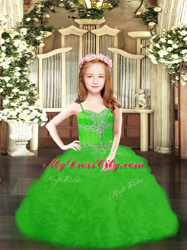 Cute Green Sleeveless Beading and Ruffles and Pick Ups Floor Length Girls Pageant Dresses