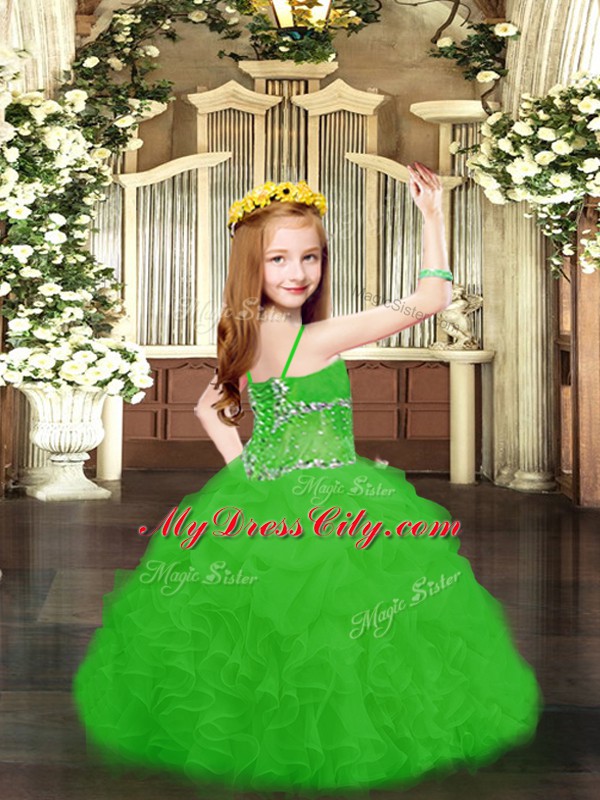 Cute Green Sleeveless Beading and Ruffles and Pick Ups Floor Length Girls Pageant Dresses