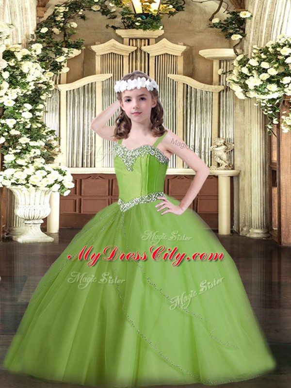 Beading Glitz Pageant Dress Lace Up Sleeveless Sweep Train