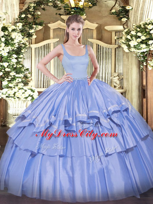 Fantastic Straps Sleeveless Taffeta Quinceanera Dresses Beading and Ruffled Layers Zipper