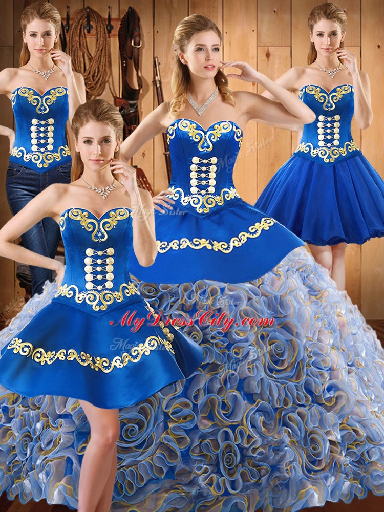 Chic Multi-color Sweetheart Neckline Embroidery Sweet 16 Dress Sleeveless Lace Up