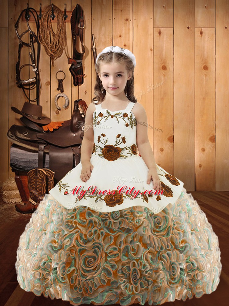 Best Embroidery and Ruffles Kids Formal Wear Multi-color Lace Up Sleeveless Floor Length