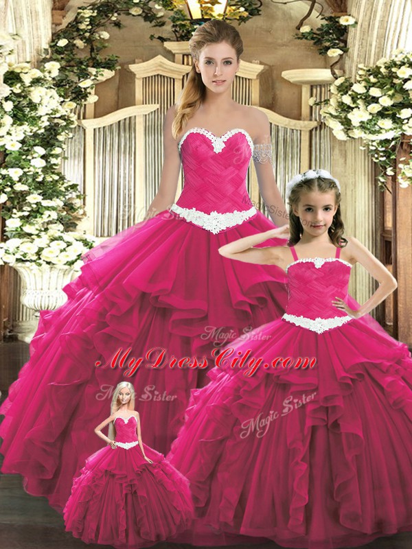 Red Sleeveless Ruffles Floor Length Quinceanera Dresses