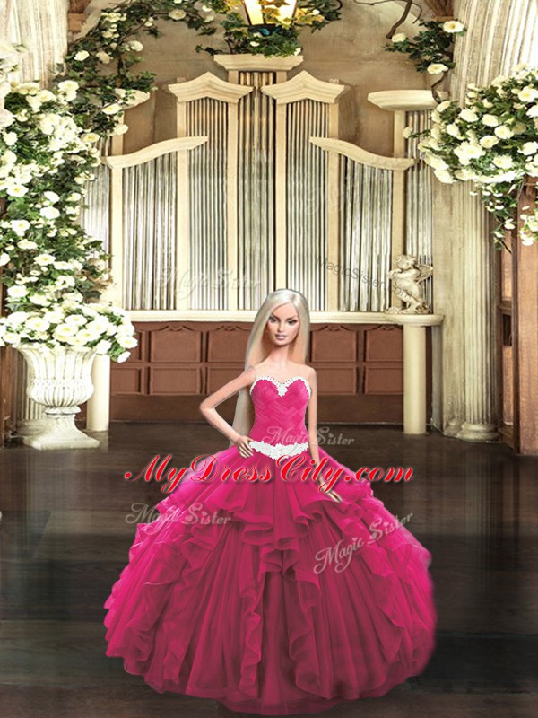 Red Sleeveless Ruffles Floor Length Quinceanera Dresses