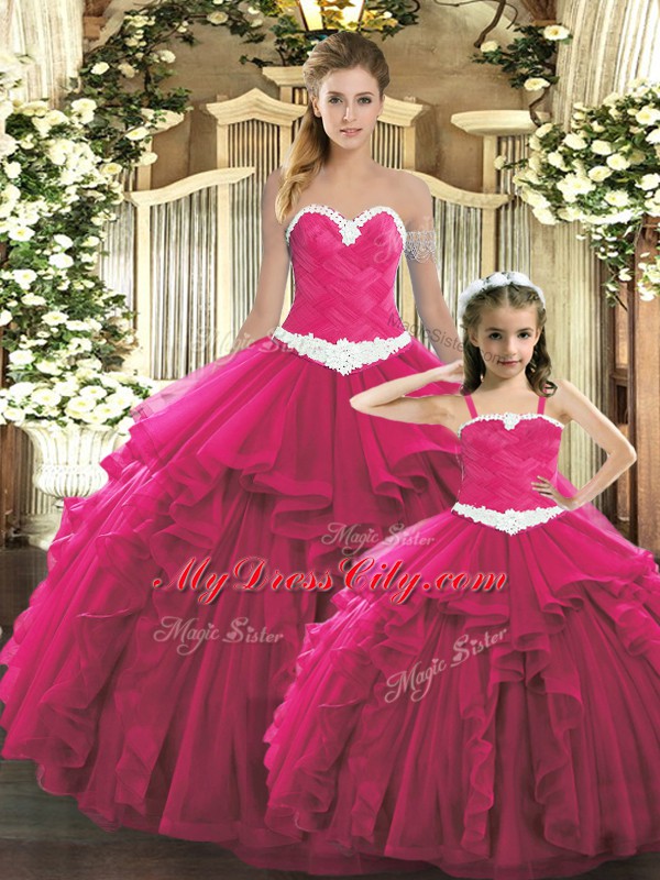 Red Sleeveless Ruffles Floor Length Quinceanera Dresses