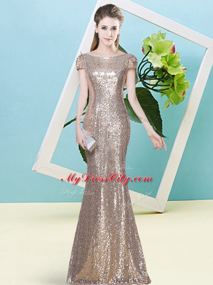 Cap Sleeves Sequins Zipper Prom Gown