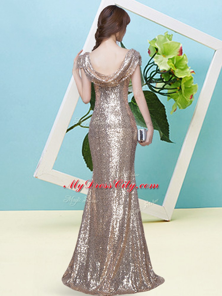 Cap Sleeves Sequins Zipper Prom Gown