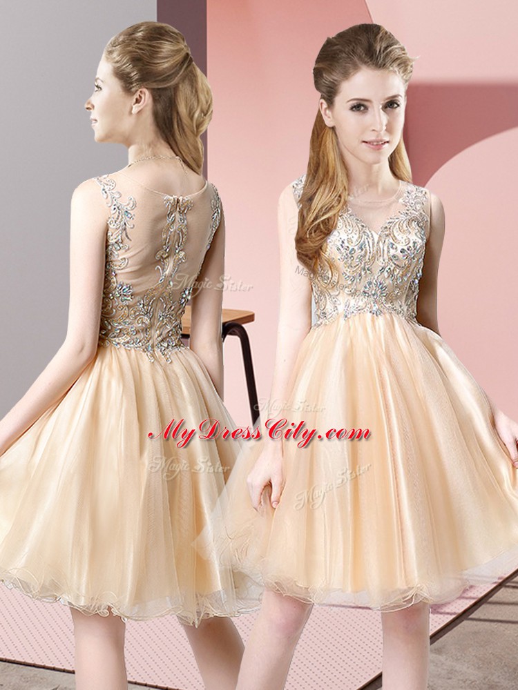 Tulle Sleeveless Knee Length Prom Dress and Beading