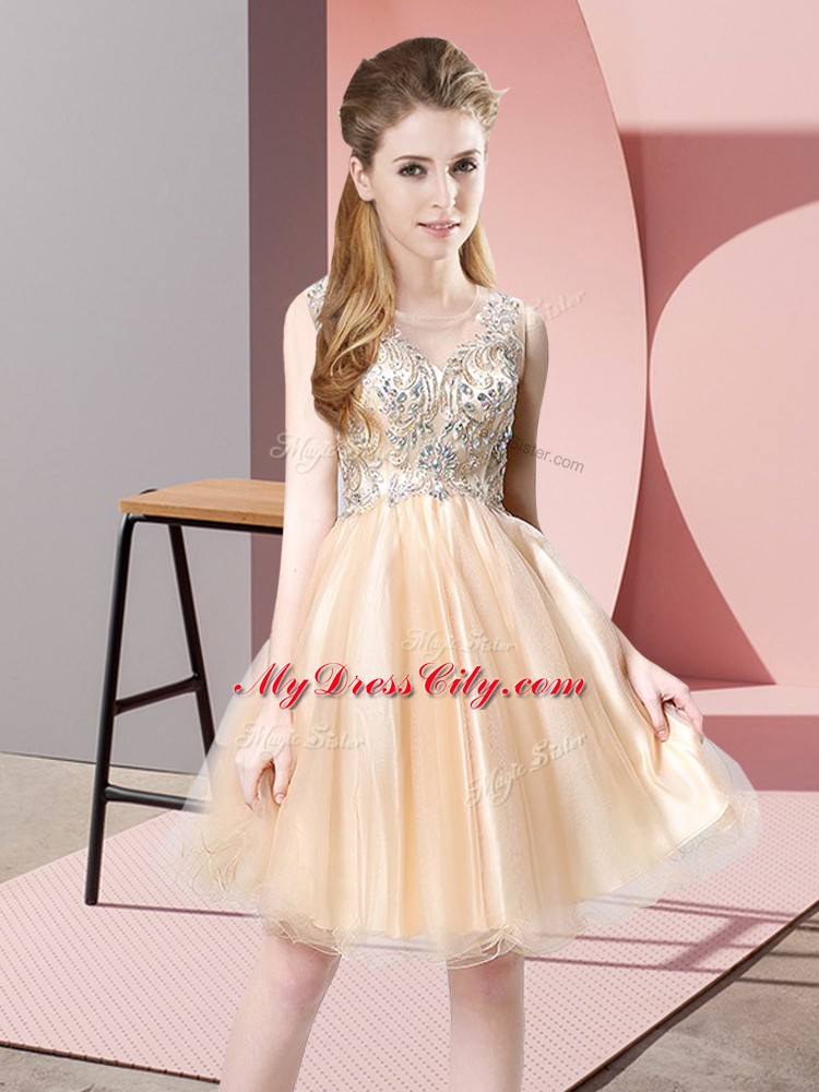 Tulle Sleeveless Knee Length Prom Dress and Beading