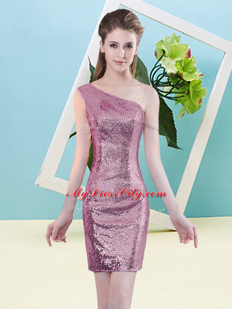 Sequins Prom Evening Gown Fuchsia Zipper Sleeveless Mini Length