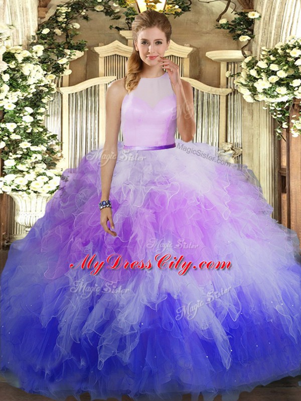 Multi-color Sleeveless Ruffles Floor Length Quinceanera Gowns