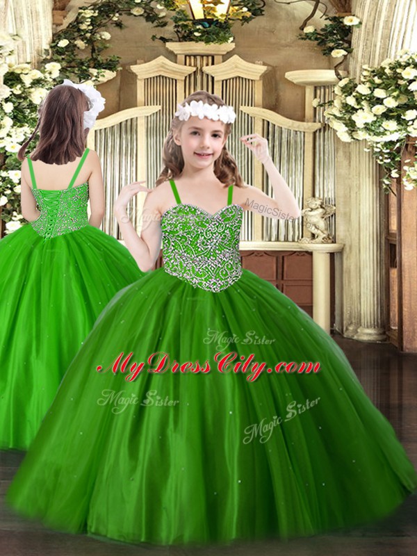 Perfect Green Sleeveless Beading Floor Length Little Girls Pageant Dress Wholesale