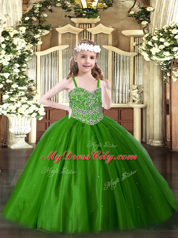 Perfect Green Sleeveless Beading Floor Length Little Girls Pageant Dress Wholesale