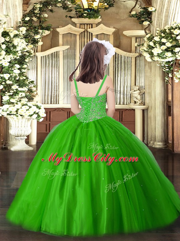 Perfect Green Sleeveless Beading Floor Length Little Girls Pageant Dress Wholesale