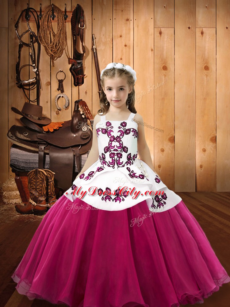 Attractive Fuchsia Sleeveless Organza Lace Up Glitz Pageant Dress for Sweet 16 and Quinceanera