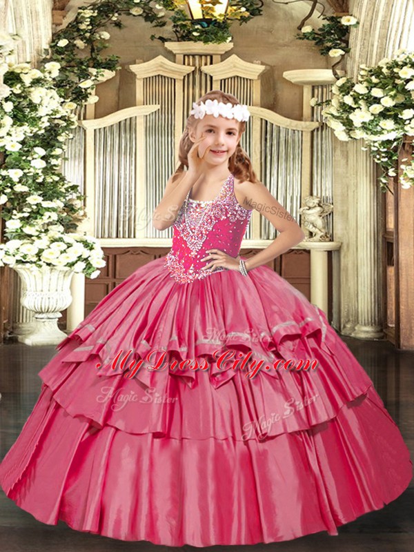 Organza Sleeveless Floor Length Little Girl Pageant Dress and Beading and Ruffled Layers