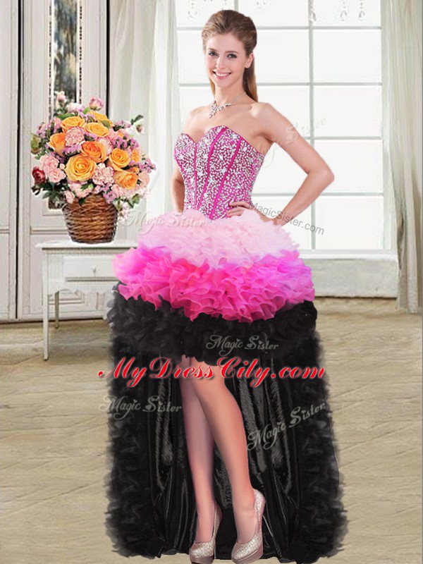 Custom Made Organza Sweetheart Sleeveless Lace Up Beading and Ruffles Quinceanera Gown in Multi-color