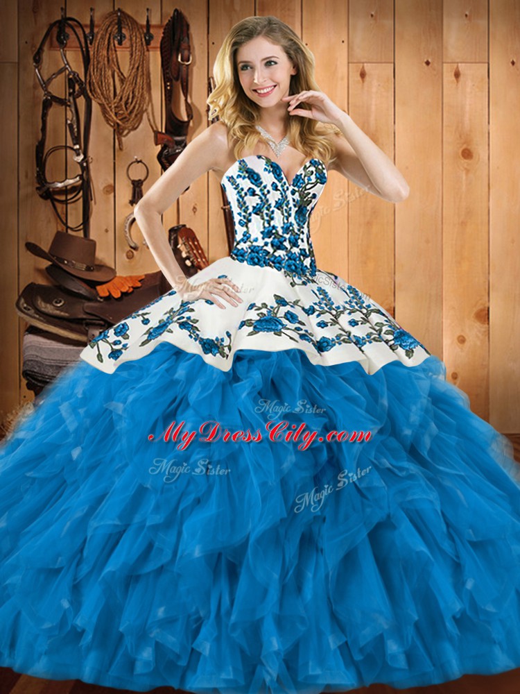 Custom Made Teal Sleeveless Embroidery and Ruffles Floor Length Quinceanera Dress