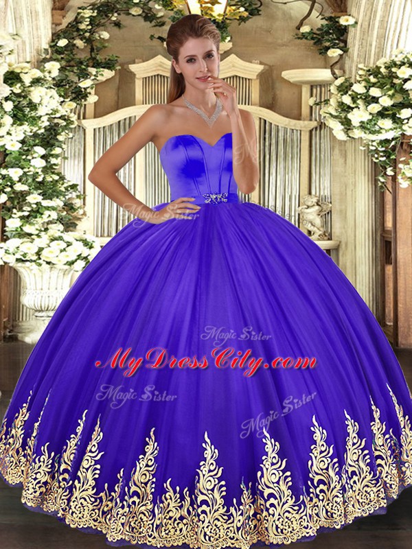 Fine Sleeveless Floor Length Appliques Lace Up Quinceanera Gowns with Lavender