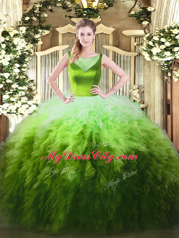 Multi-color Zipper Vestidos de Quinceanera Beading and Ruffles Sleeveless Floor Length