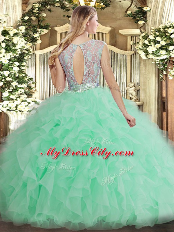 Attractive Peach Scoop Backless Beading and Ruffles Vestidos de Quinceanera Sleeveless