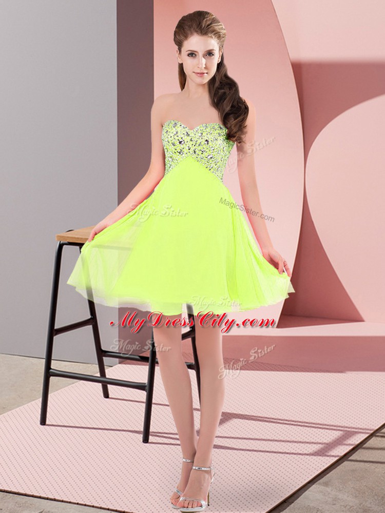 Delicate Sweetheart Sleeveless Lace Up Prom Dresses Yellow Green Chiffon