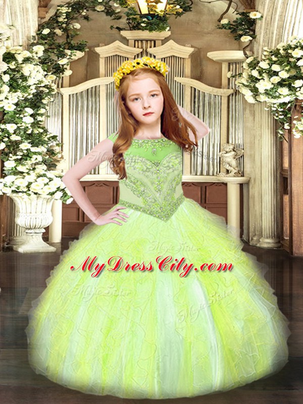 Ball Gowns Pageant Dress Womens Yellow Green Scoop Organza Sleeveless Floor Length Zipper