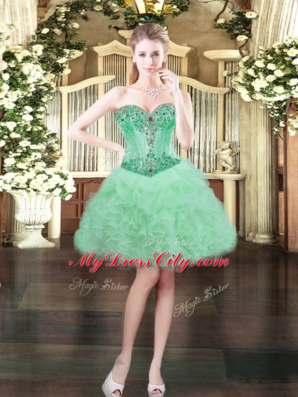 Ball Gowns Prom Gown Apple Green Sweetheart Organza Sleeveless Mini Length Lace Up