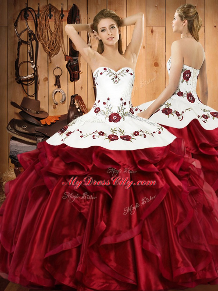 Custom Made Halter Top Sleeveless Organza Sweet 16 Dresses Embroidery and Ruffles Lace Up