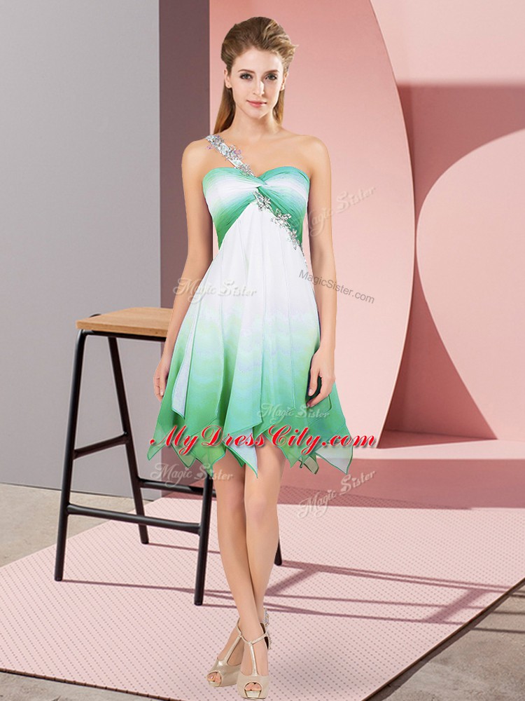 Custom Made Sleeveless Asymmetrical Beading Lace Up Prom Gown with Multi-color