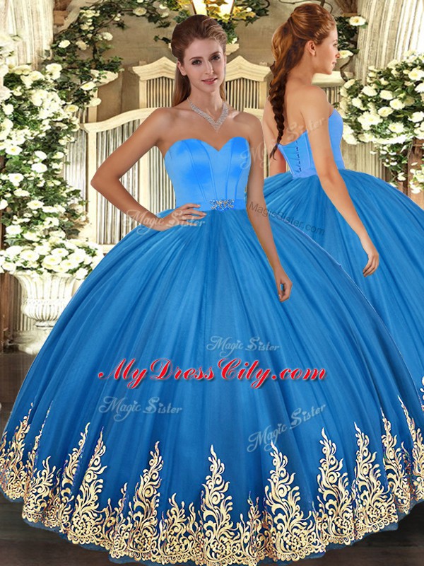 Excellent Sleeveless Appliques Lace Up Sweet 16 Quinceanera Dress